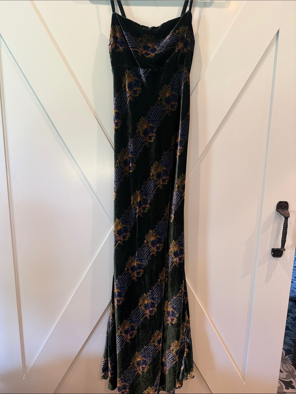 Free People Black Velvet Maxi Dress with Floral Print